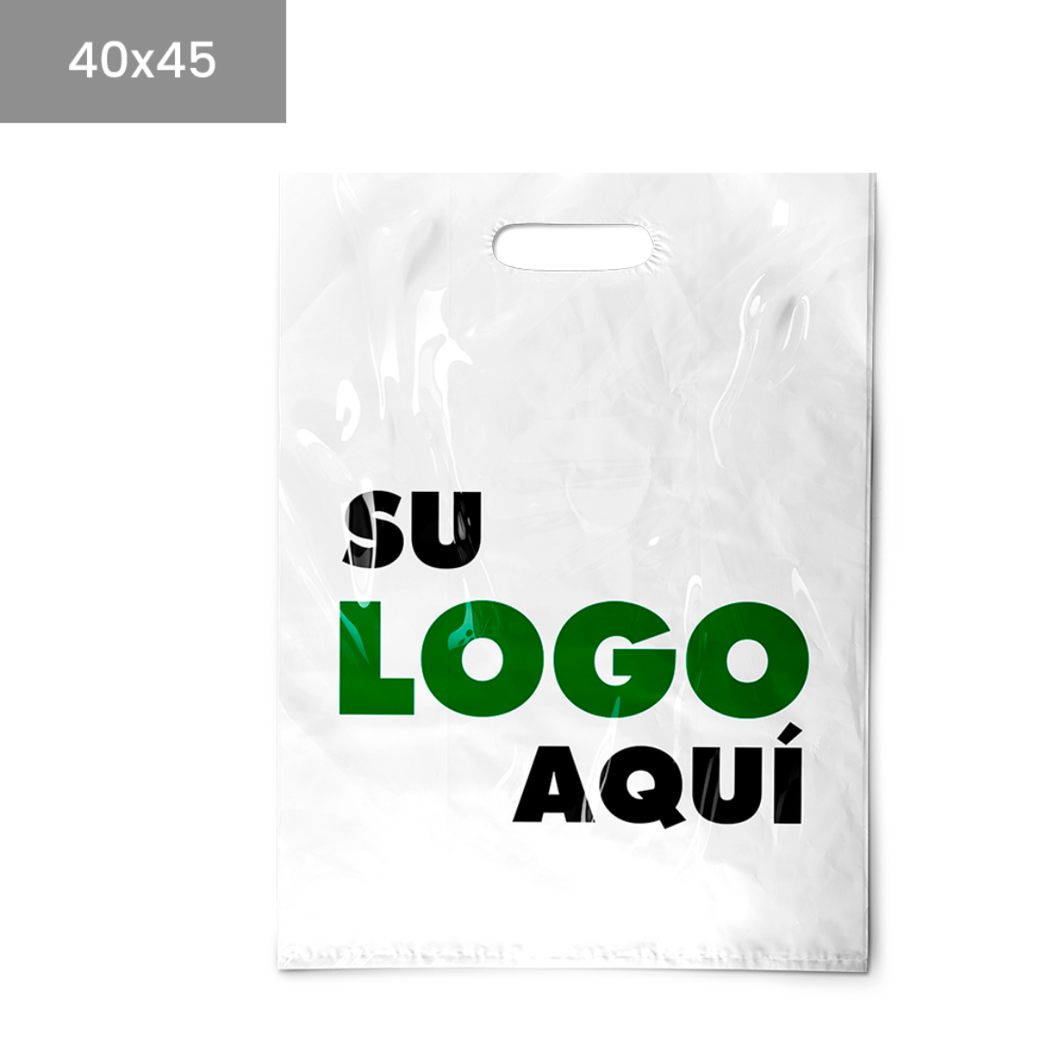 Bolsas troqueladas de plástico personalizadas con logo de 40x45